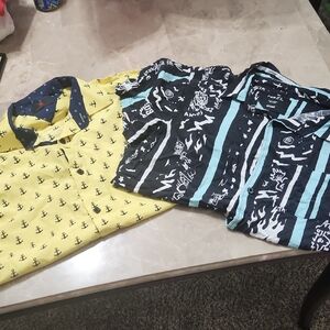 IC COLLECTION Navy and Yellow Anchor Print Shirt